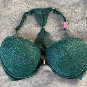 VS Pink bra dark green with gold detail , push up